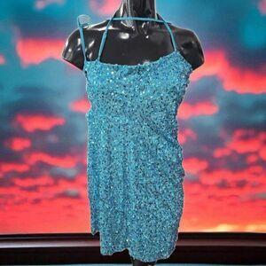 WILD FABLE TEAL SEQUINS SLEEVELESS MINI SKIRT SIZE  2XL.